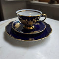Vintage Mitterteich Bavaria Porzellan Sammelgedeck – Kobaltblau mit Golddekor (3-teilig)