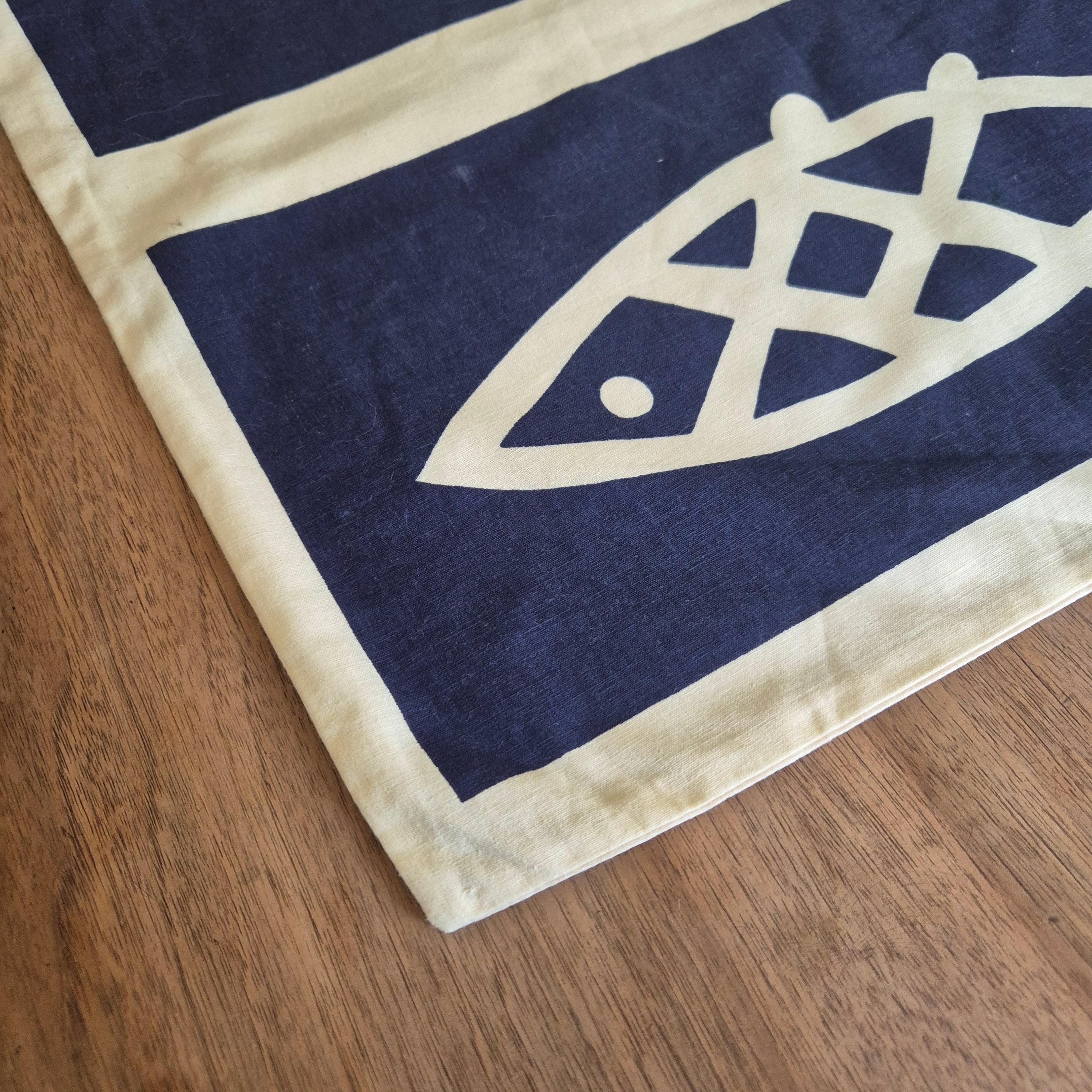 Vintage Kissenbezug Maritiem Fischmotiv Baumwolle 50x50cm