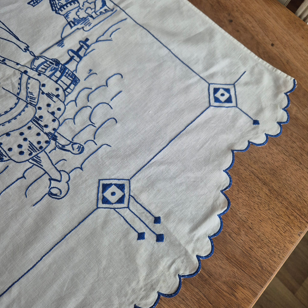 Vintage Überhandtuch blau weiß Mühlen Holland Handmade 60x134cm