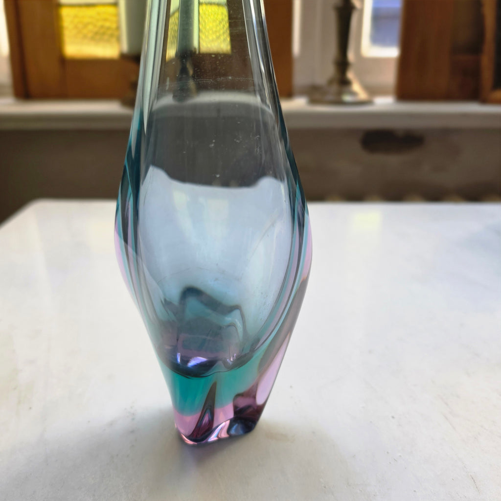 Vintage Glaskunst Vase blau rosa