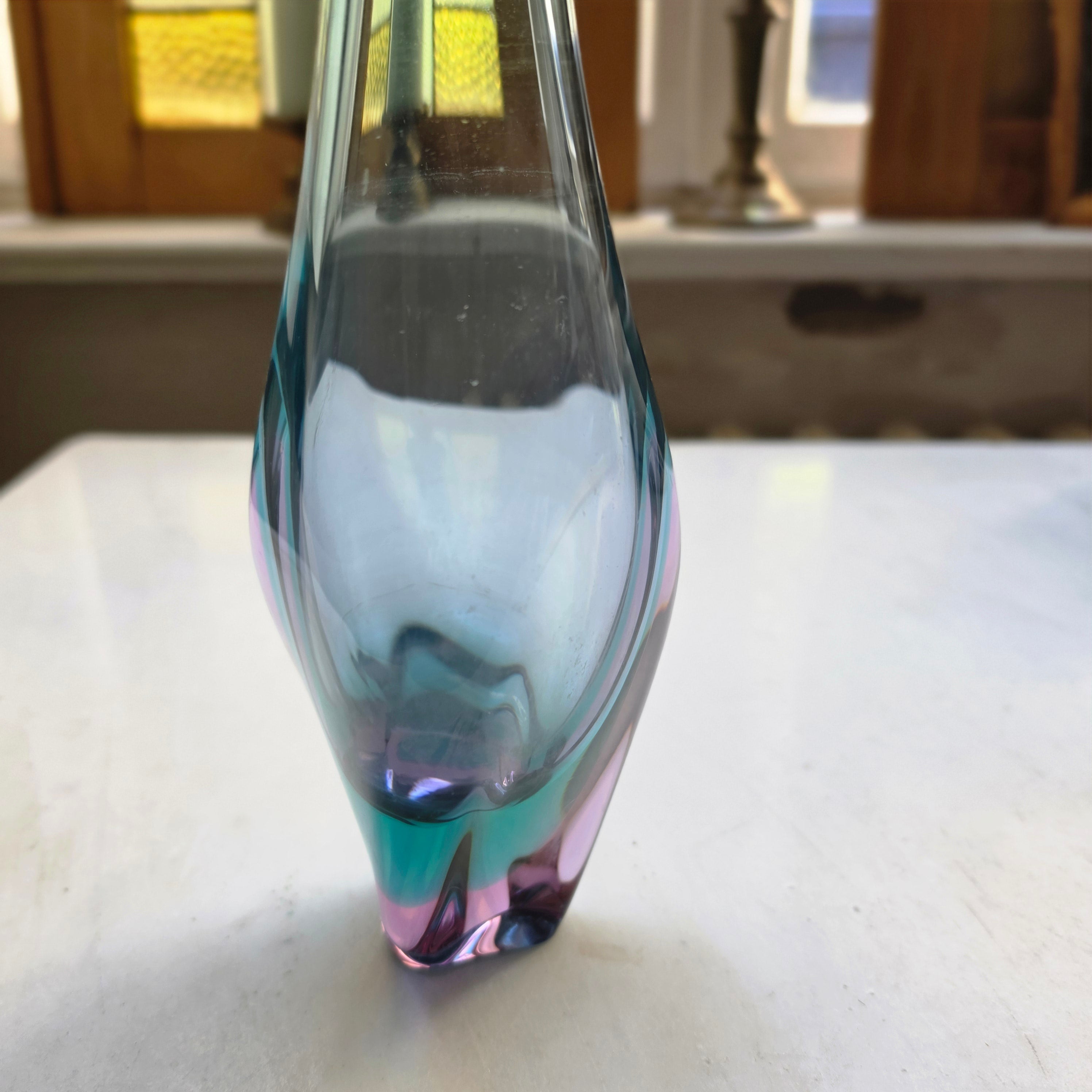 Vintage Glaskunst Vase blau rosa