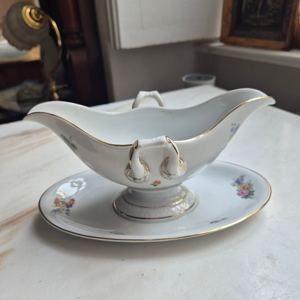 Antike Saucen Sauciere Schüssel Blumenmalerei Porzellan Goldrand Rosenthal
