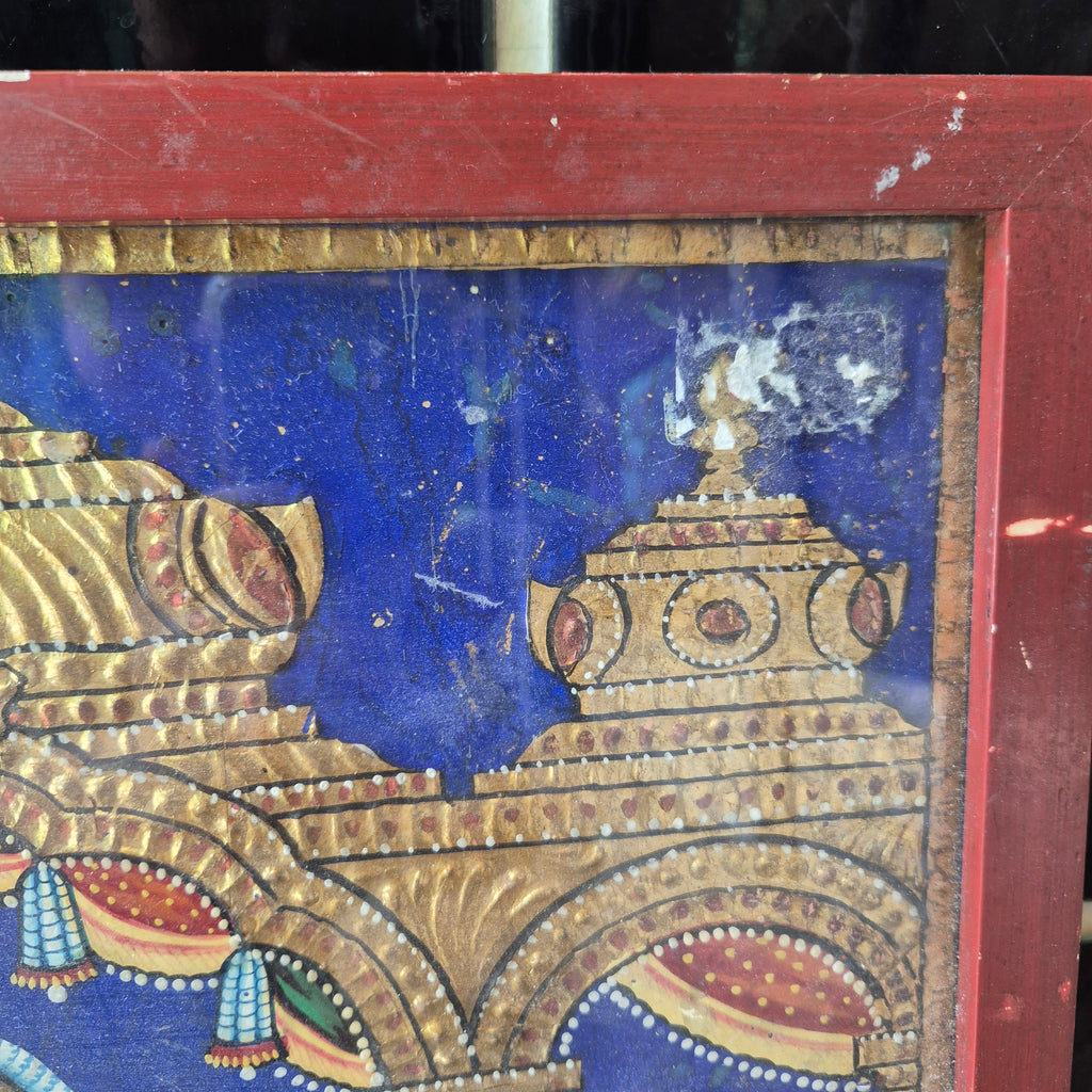 Antikes Tanjore Gemälde hinter Glas 19. Jahrhundert auf Holz
