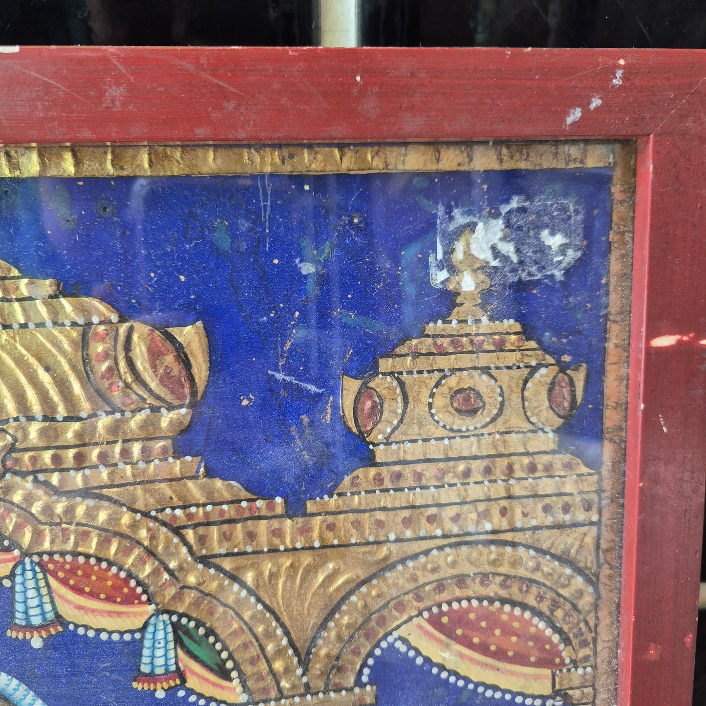 Antikes Tanjore Gemälde hinter Glas 19. Jahrhundert auf Holz