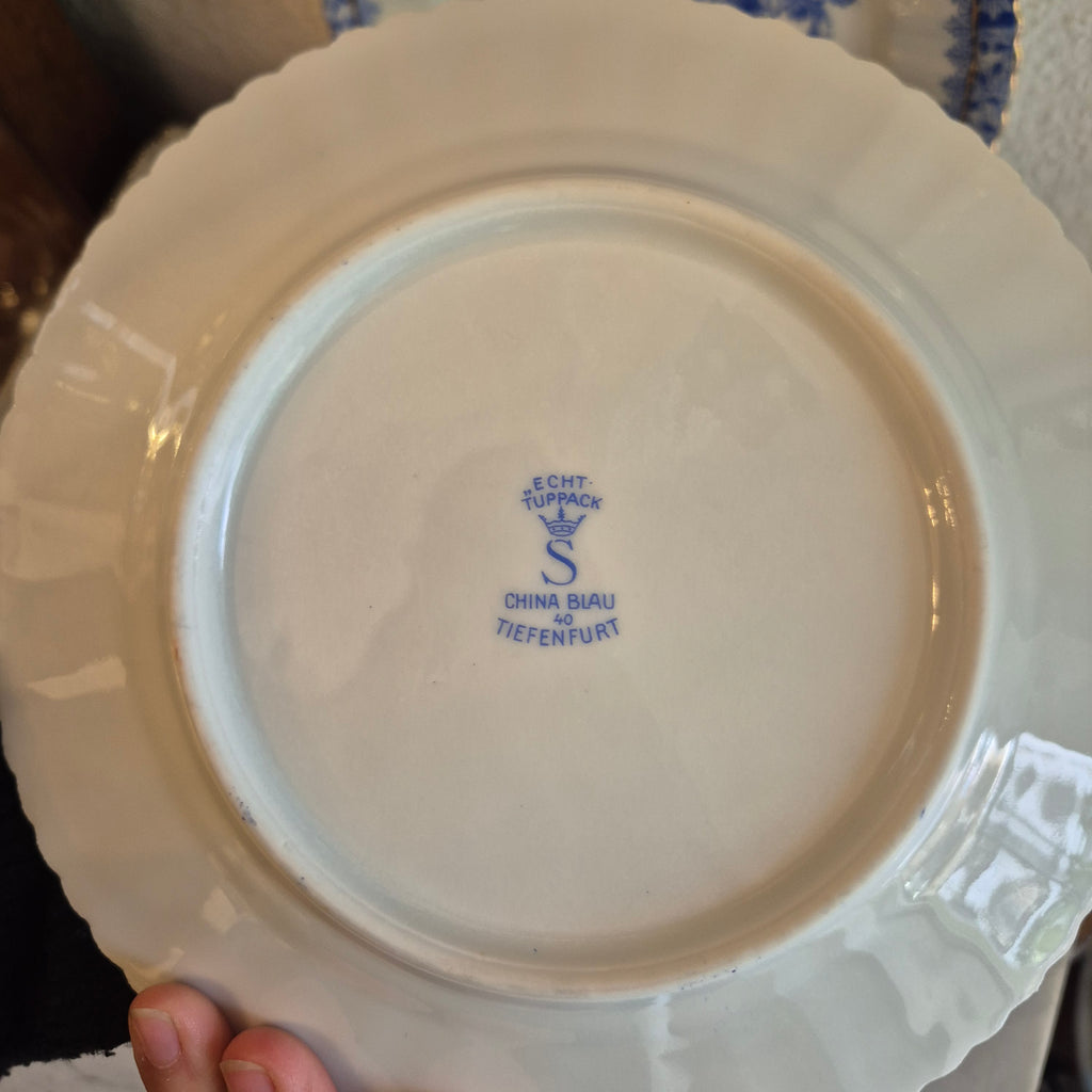 5x Antike Kuchenteller Echt Tuppack China Blau Tiefenfurt Blau Weiß & Rosslau