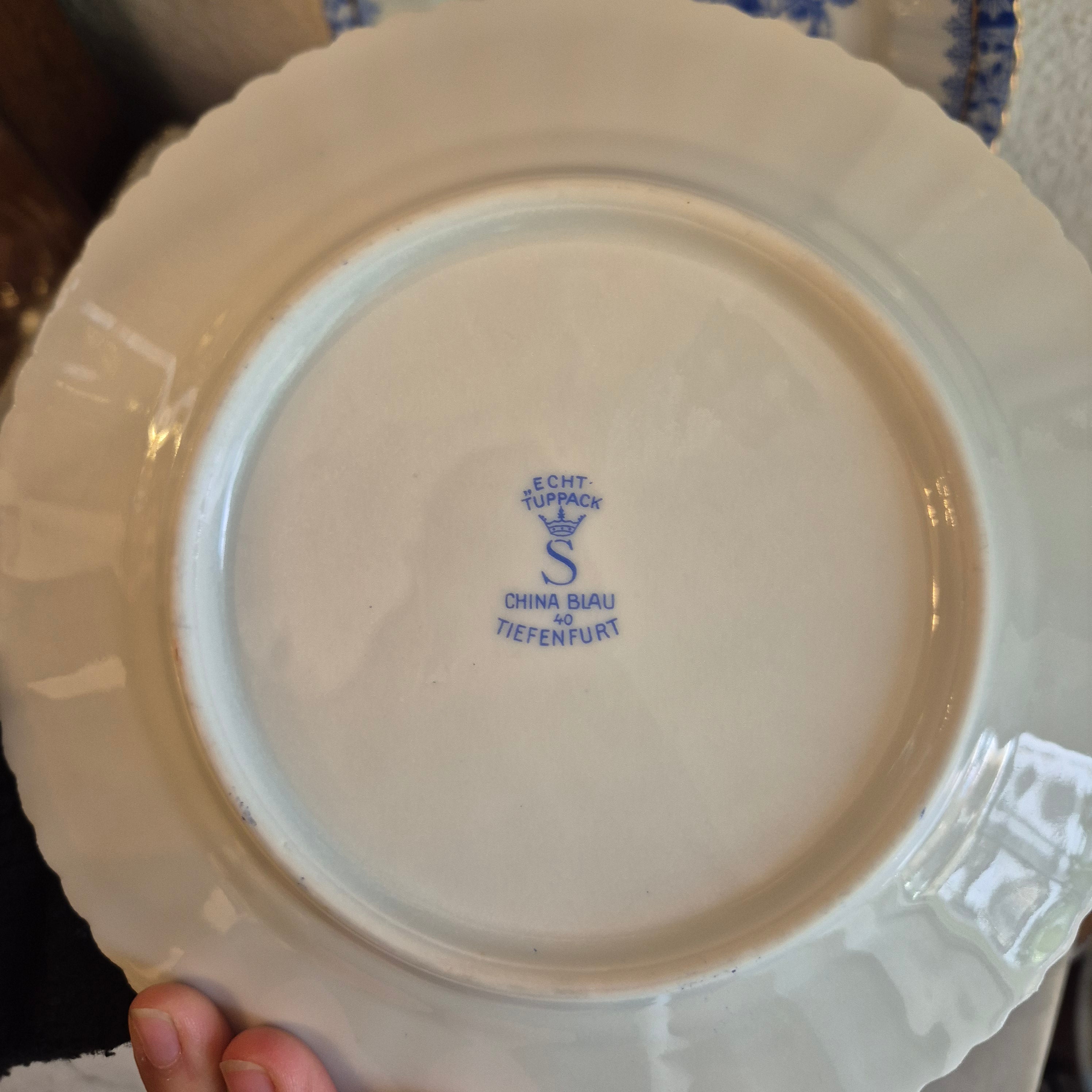 5x Antike Kuchenteller Echt Tuppack China Blau Tiefenfurt Blau Weiß & Rosslau
