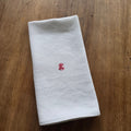 Edler Vintage Damast-Tischläufer - Tischdecke mit rotem Monogramm „S.C.“ - Weiß - 50x125cm