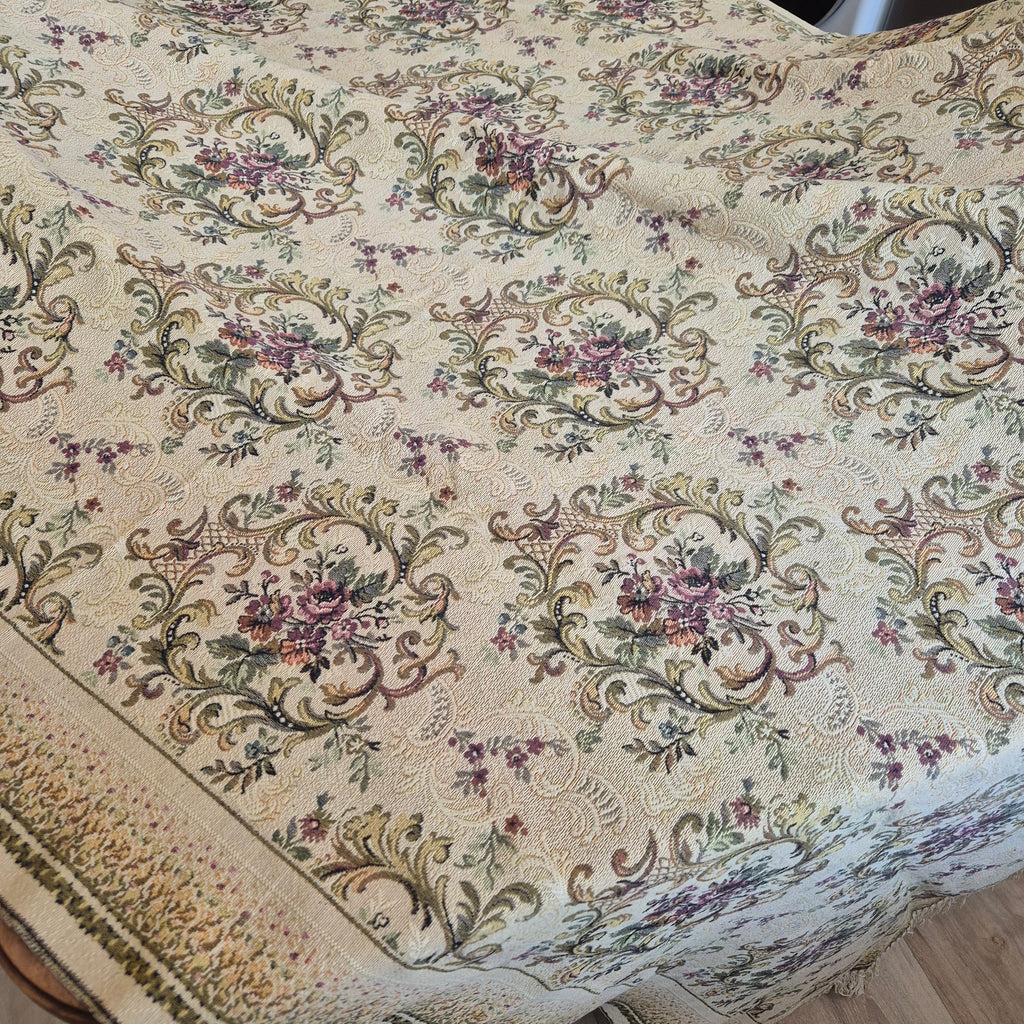 Alter Vintage Sofa Überwurf mit Fransen 133x240cm Gobelin Stil