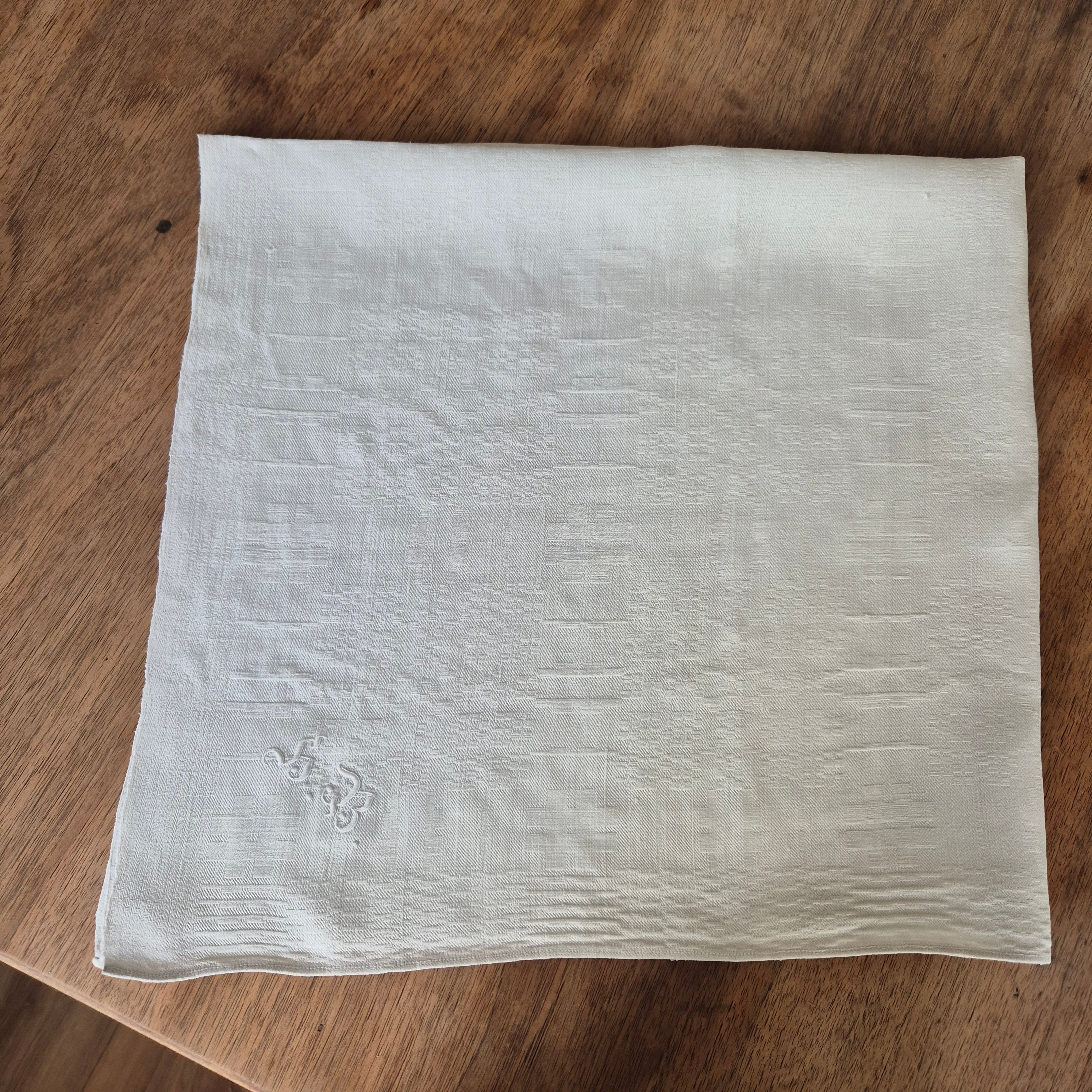 Antike Jugendstil Serviette Leinen Baumwolle Monogramm weiß 74x 79cm Monogram H.B.