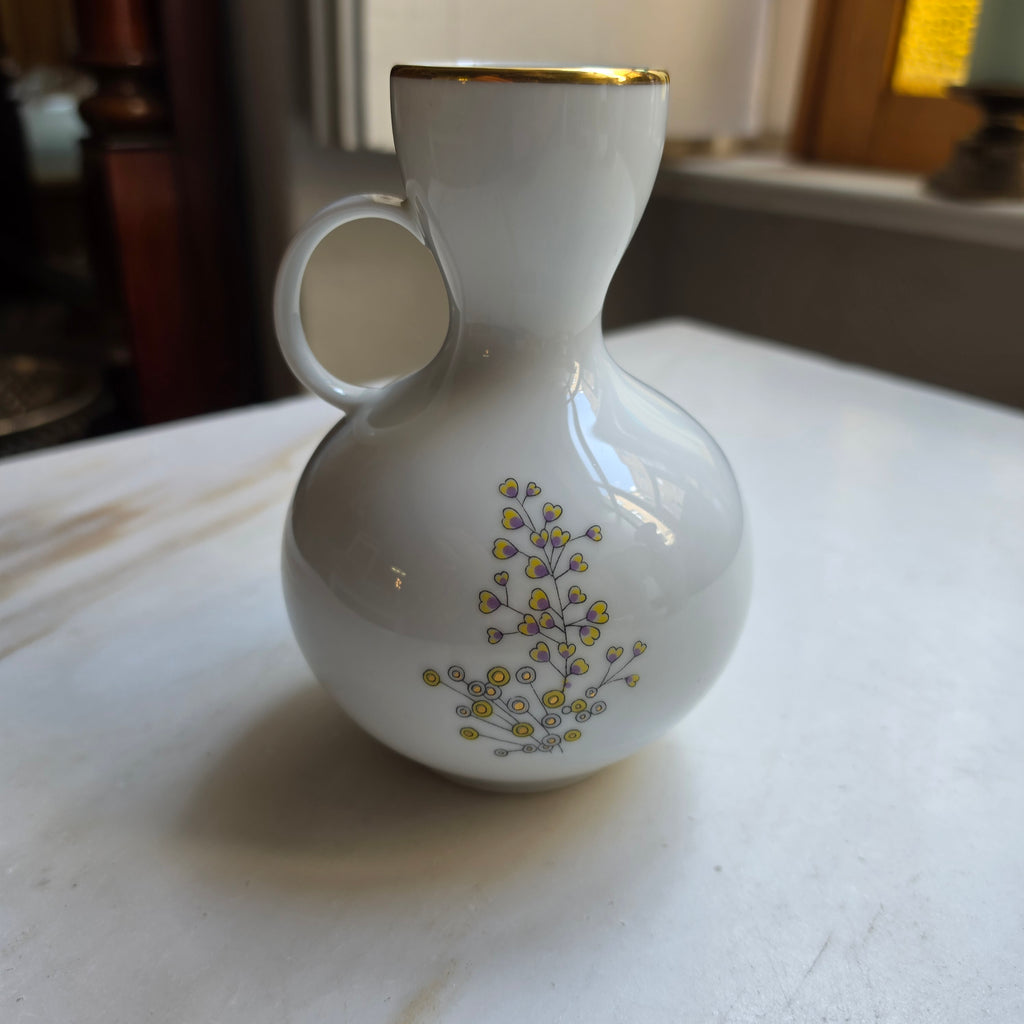 Vintage Kaiser Porzellan Henkelvase – Bauchige Vase mit Blumen-Dekor & Goldrand – W. Germany