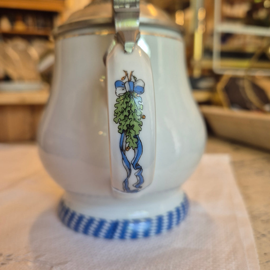 Vintage Porzellan Zinn Bierkrug mit Deckel Geschenk Kühr Sandizell Krug
