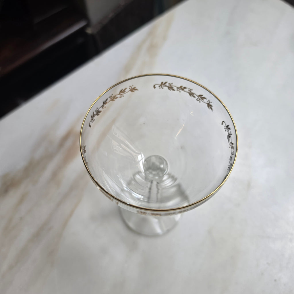 Edle Kristall-Champagnerschale mit Goldverziehrung – Mid-Century Vintage