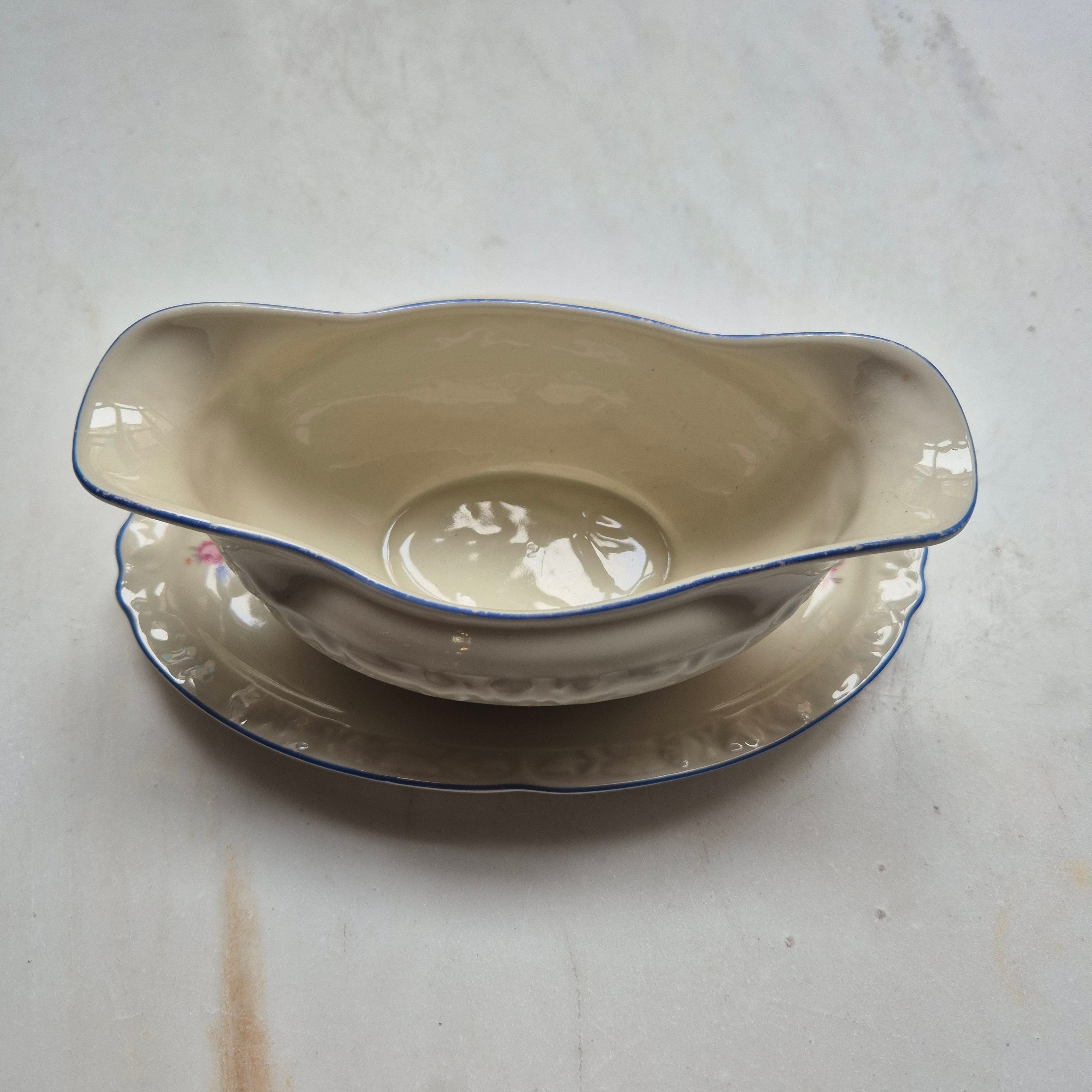 Vintage Sauciere Schüssel Blumenmalerei Porzellan Bavaria elfenbeinfarbend