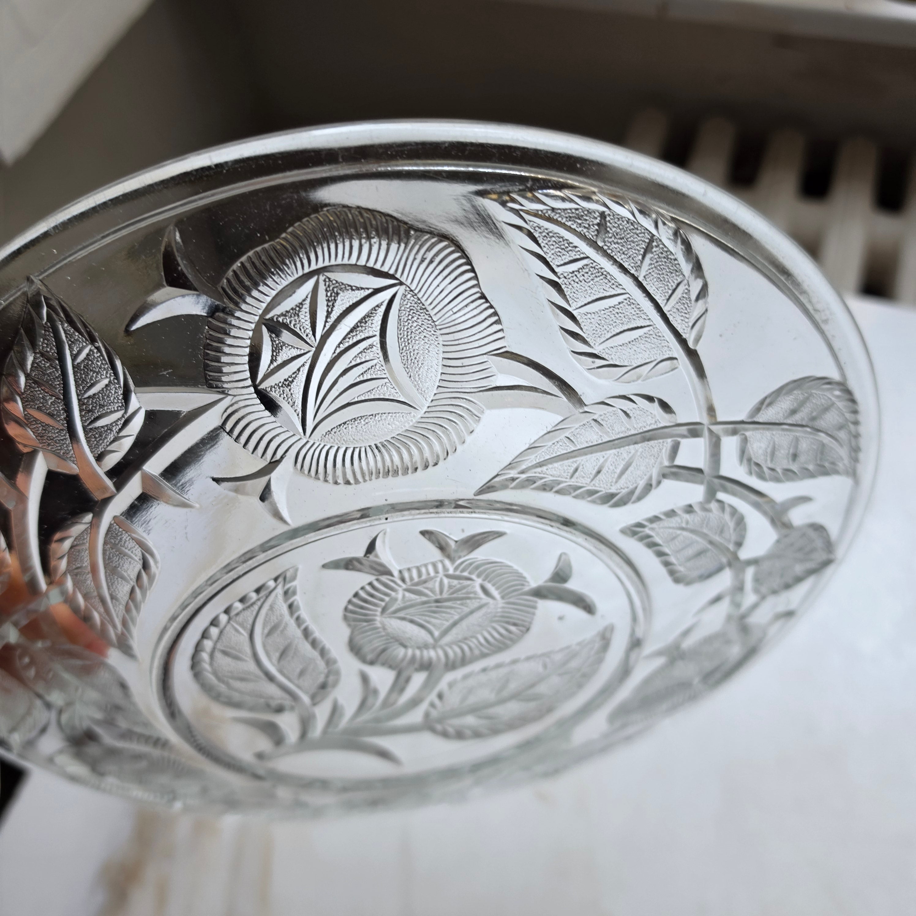 Alte Vintage Kristall Glas Schale Teller Obstschale Deko Blumen Rosen Obstteller