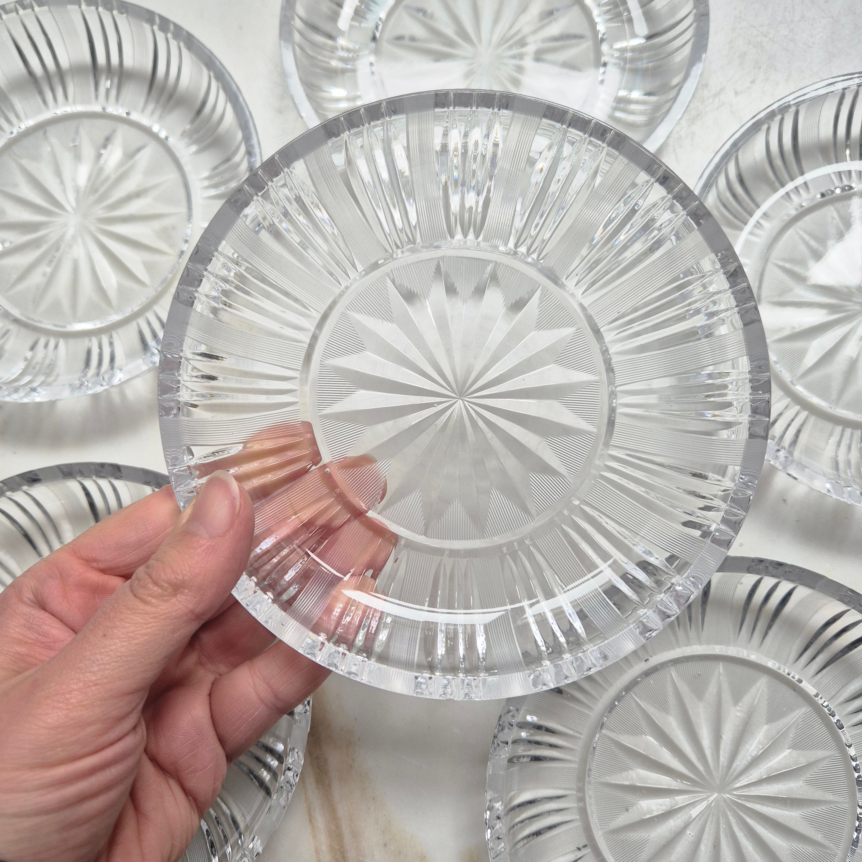 6x Vintage Glas Kristall Schalen Kuchen Teller