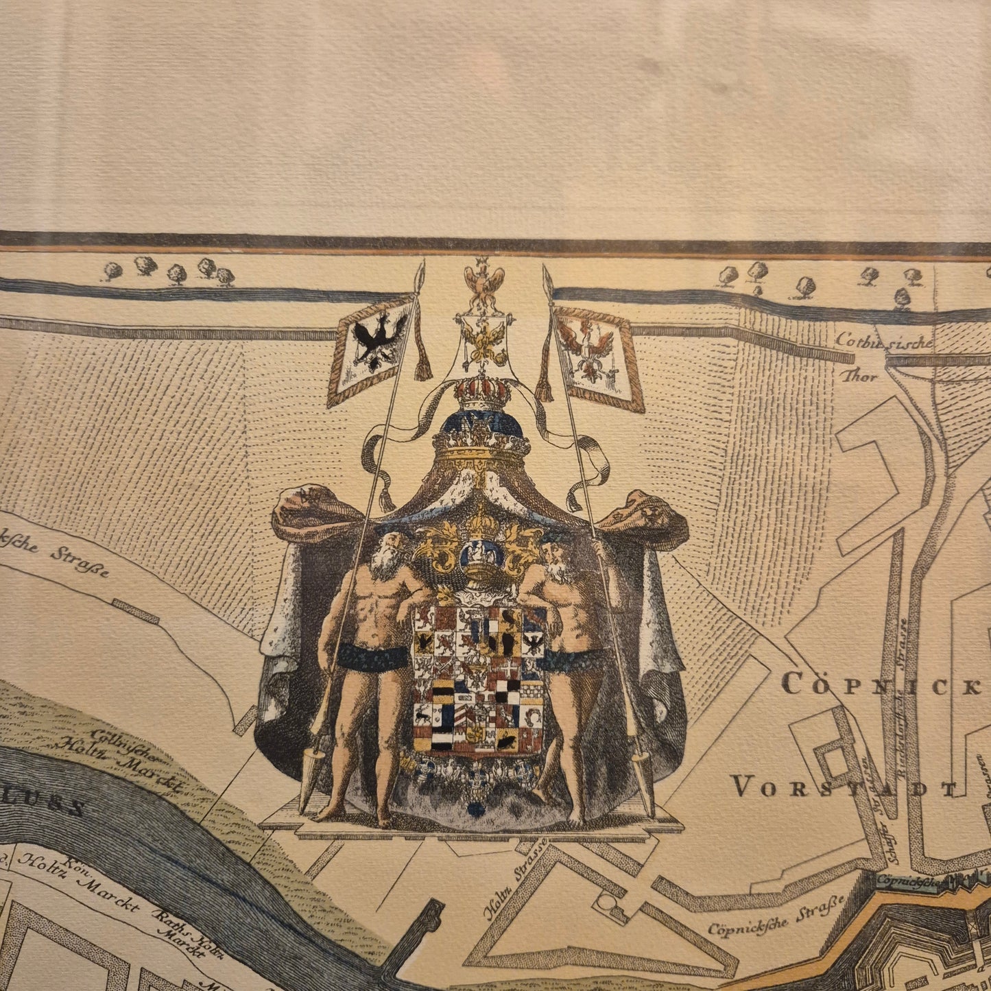 Gerahmter Kunstdruck des historischen Berlin-Stadtplans nach Matthäus Seutter