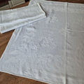 3x Antike Jugendstil Servietten weiß Monogramm K.M Baumwolle 63x63cm