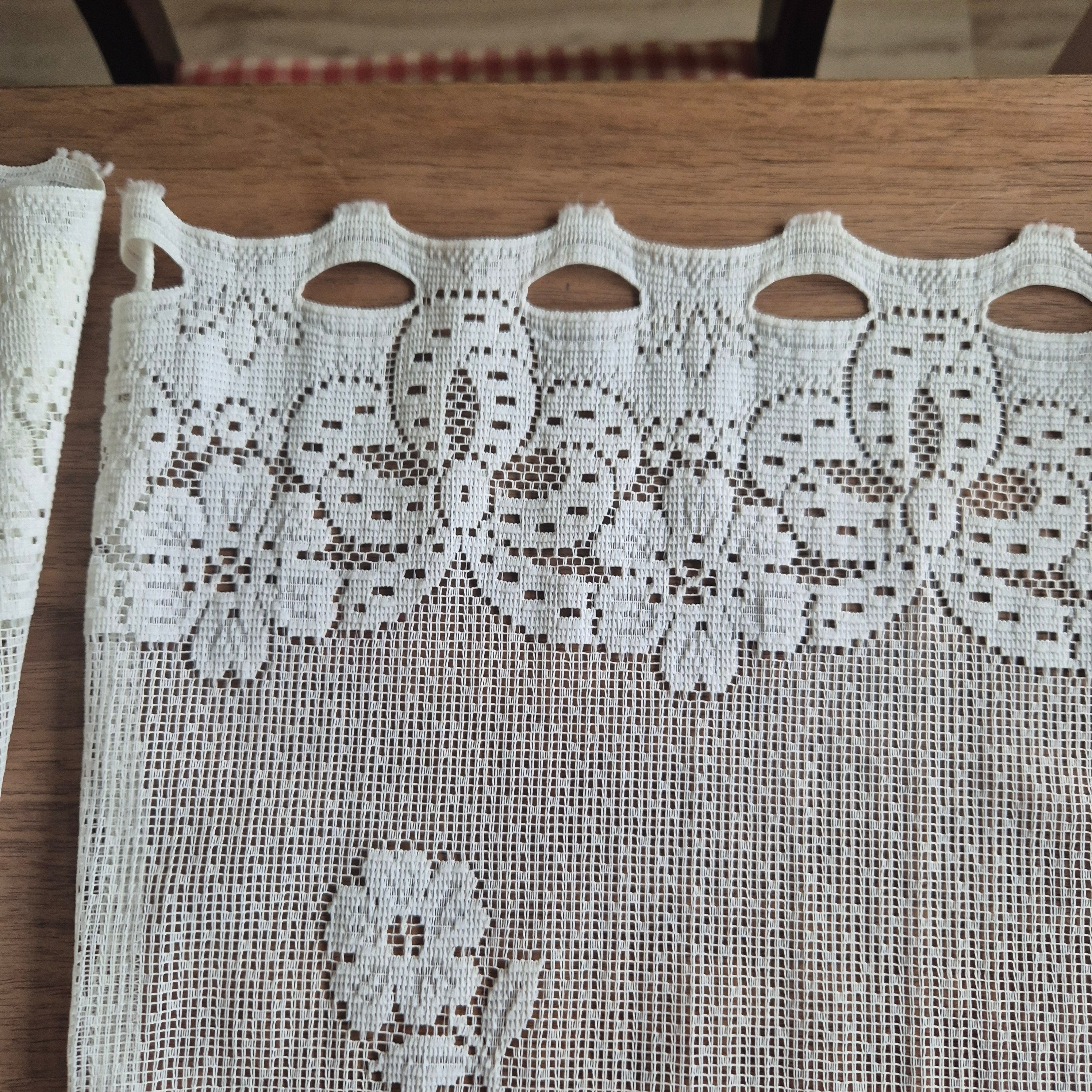 2x Vintage Scheibengardine Gardine 65x70cm für Stange Fenster Polyester