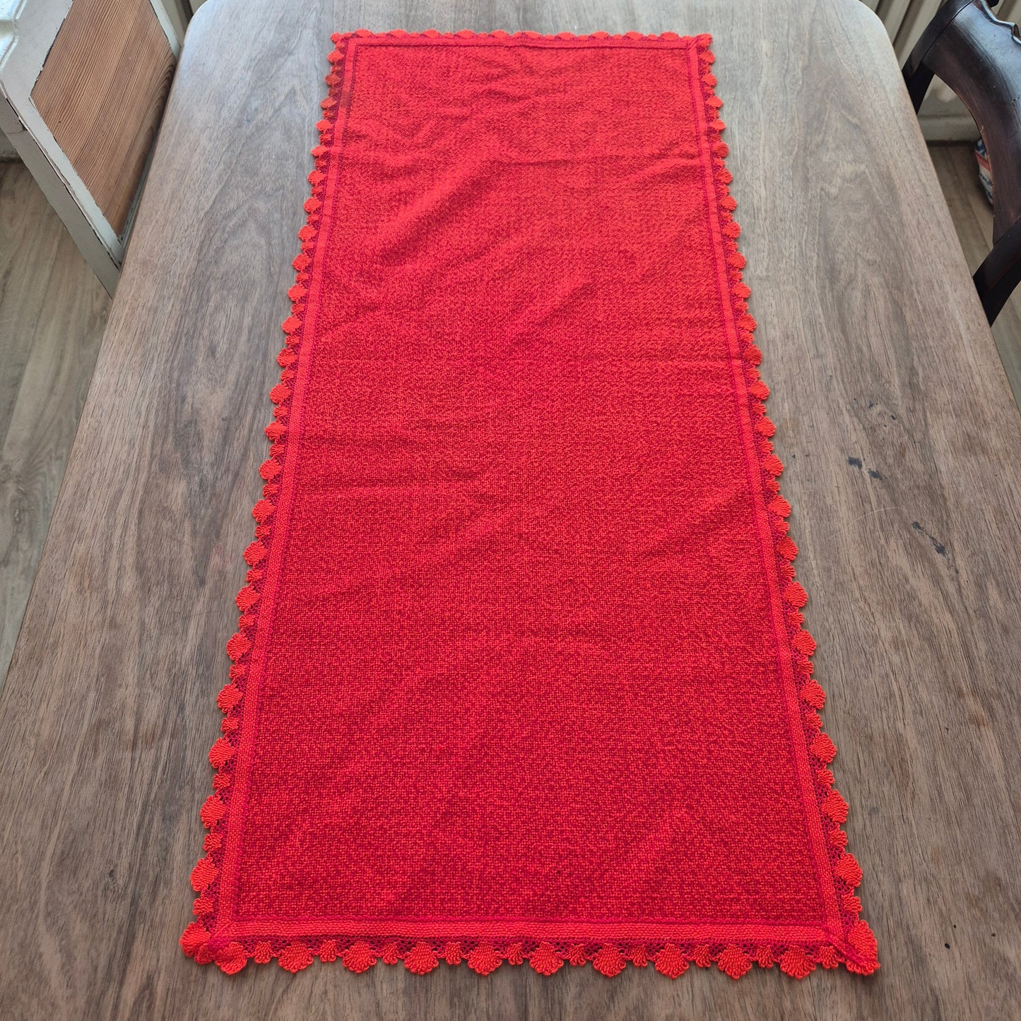 DDR Vintage Läufer Tischdecke Rot Orange 46x103cm
