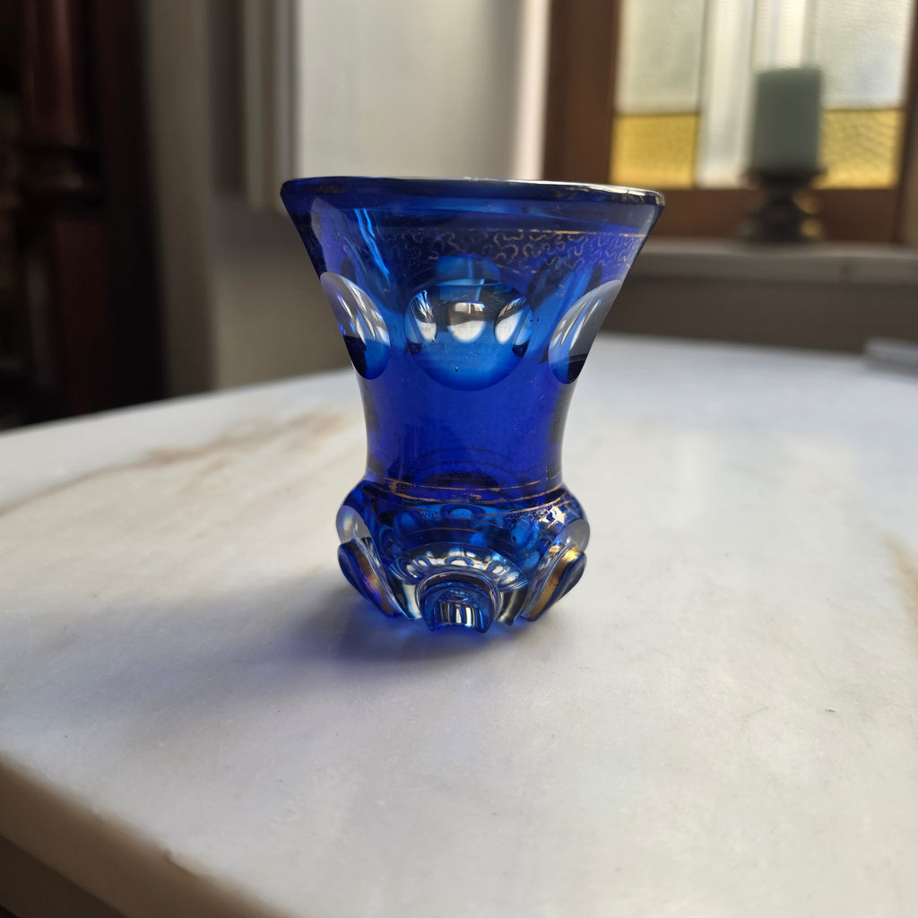 Vintage Böhmisches Kristallglas – Kobaltblau mit Goldverziehrung & Linsenschliff
