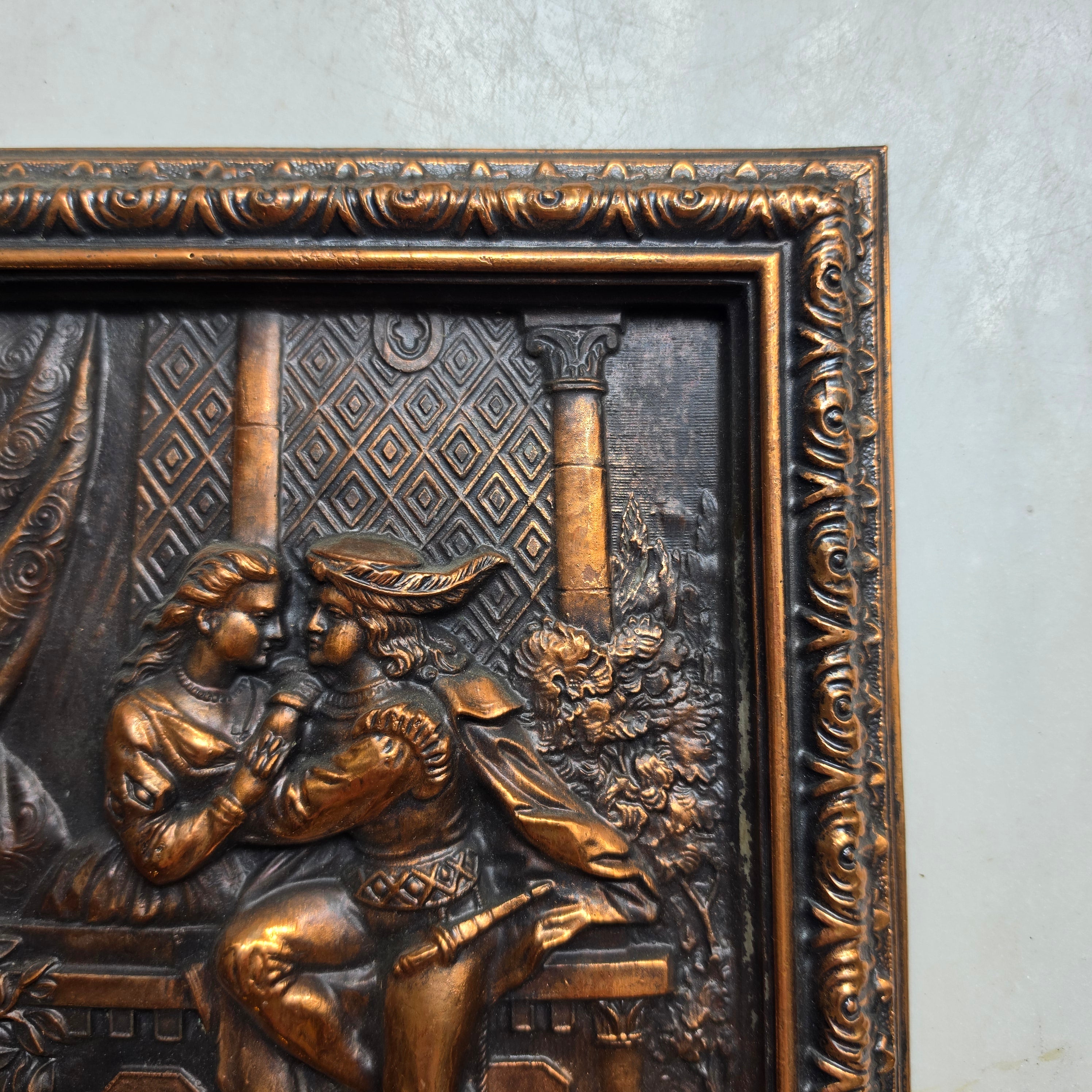 Altes Kupferbild „Romeo und Julia“, italienisch Wanddekortaion Balkonszene