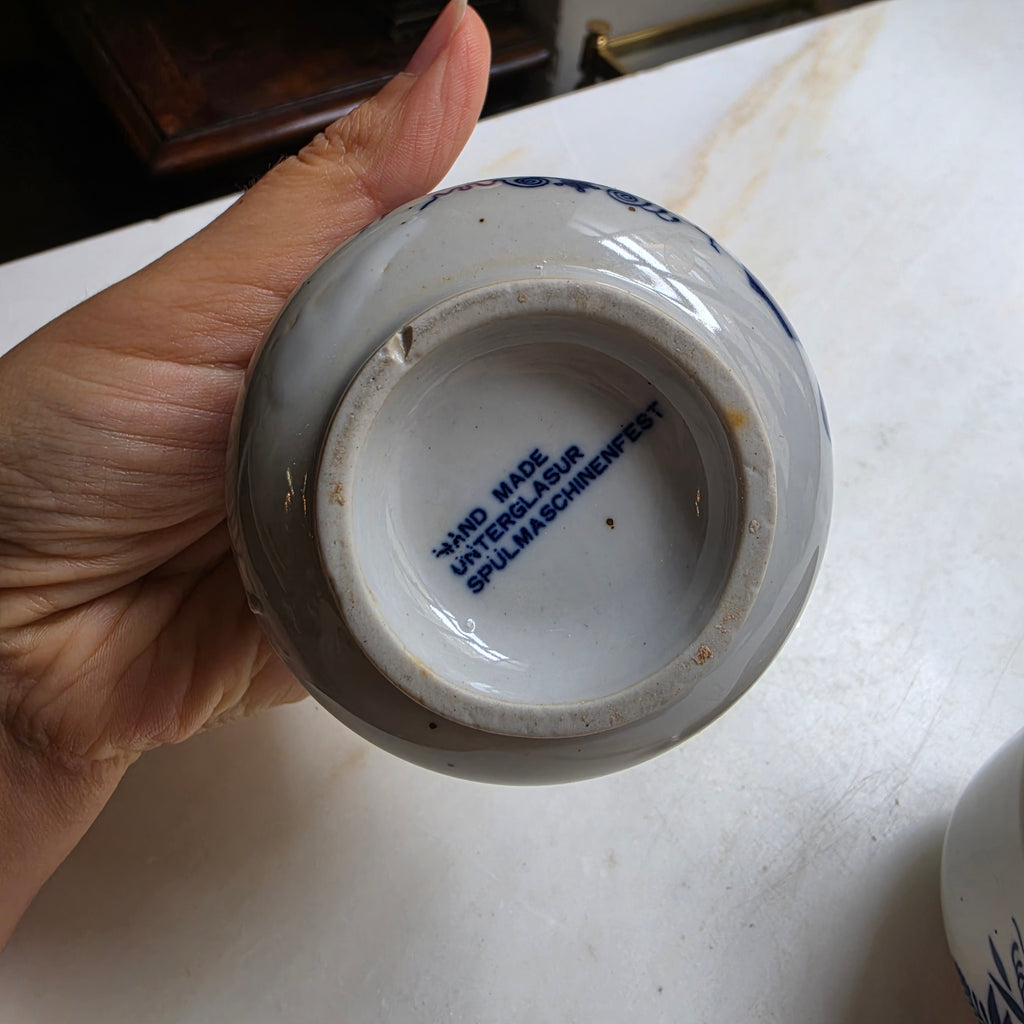 2x Vintage Sake-Becher - Tee-Becher – Blau-Weißes Zwiebelmuster (Handarbeit)