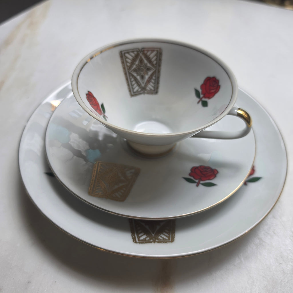 Elegantes Vintage Mitterteich Bavaria Sammelgedeck – Rote Rosen & Golddekor
