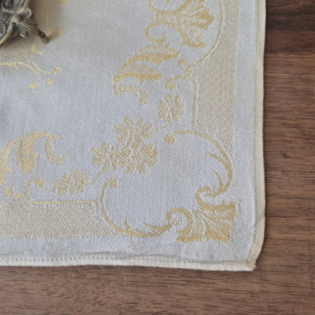 Vintage Serviette Deckchen 29x33cm beige gold gelb Damast 🤍