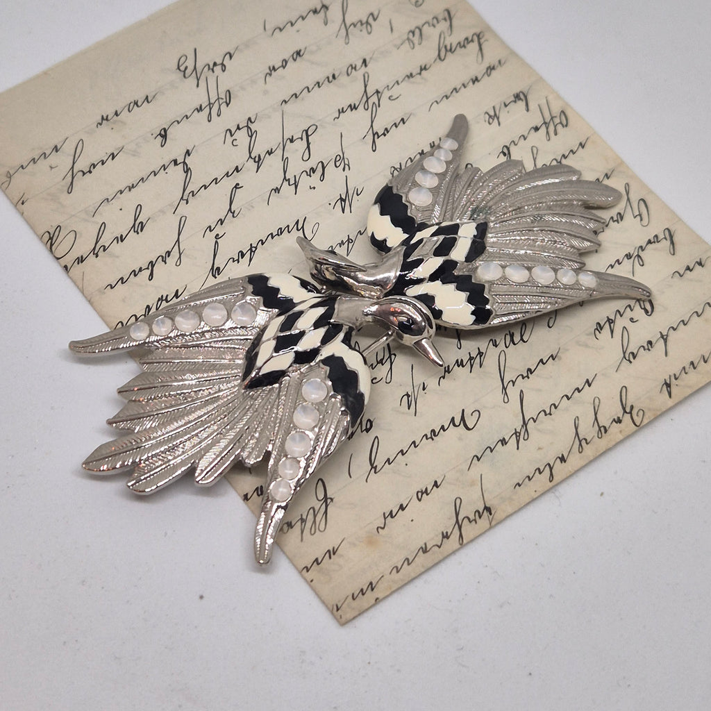 Vintage Gürtelschnalle 2-Teilig Trachtenschnalle Taillengürtel aus den 80ern-Handmade aus Berlin silber weiß schwarz Schwan Kranich Vogel
