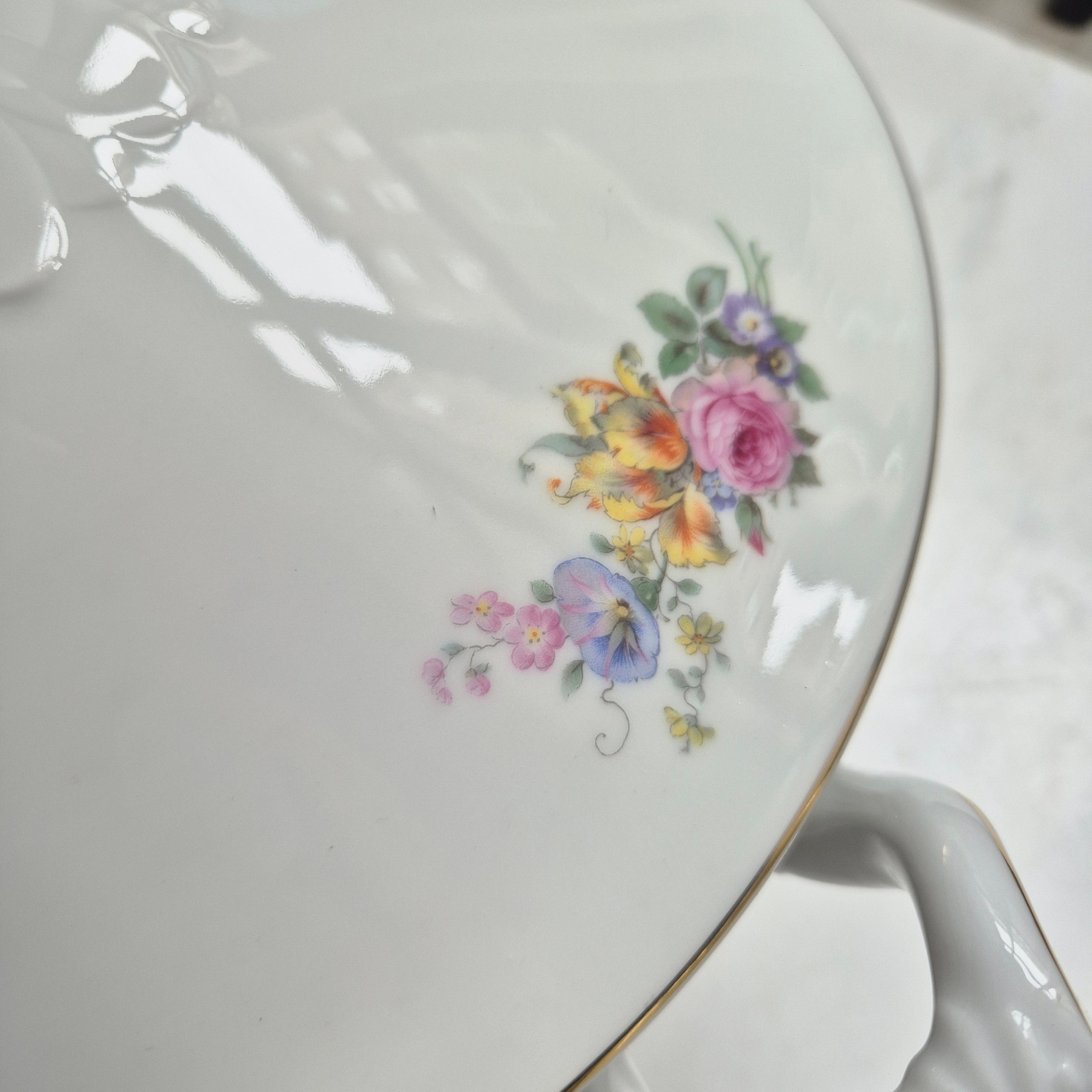 Antike große Rosenthal Empire Terrine Suppenterrine Schüssel mit Deckel Blumenmalerei Porzellan