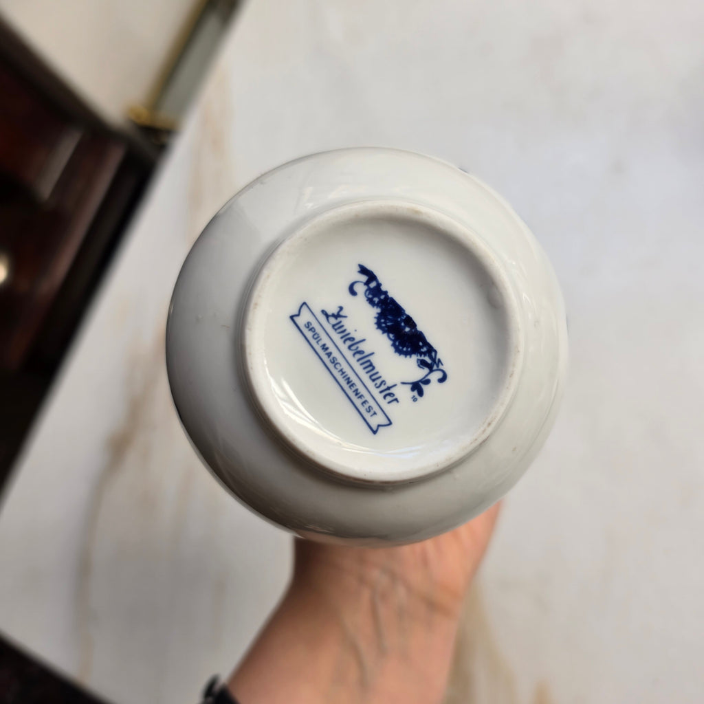 Altes Essig Kännchen mit Deckel Indisch Blau Strohblume Vintage Essigspender Ölspender