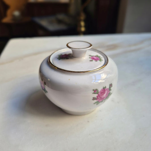 Vintage DDR Zuckerdose mit Rosendekor Kästner Saxonia Porzellan weiß rosa