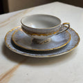 Prachtvolles 3-teiliges Schierholz Plaue Porzellan-Gedeck – Gold-Staub auf Hellblau – Vintage