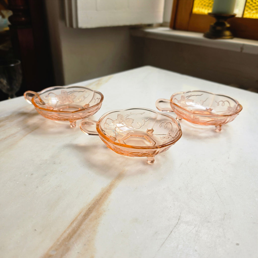 3x Rosalin Glasschalen mit Henkel- im Art-Déco-Stil