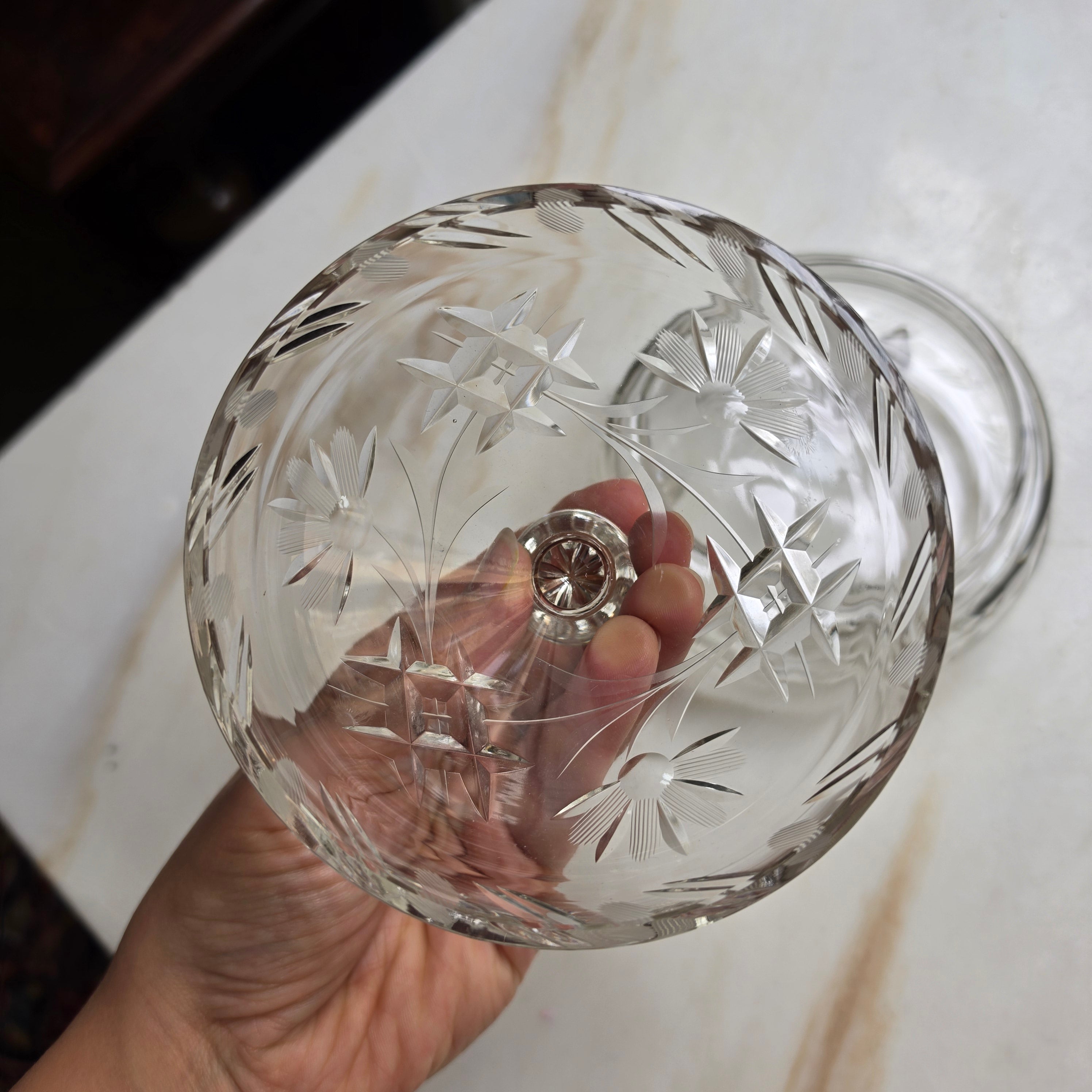 Vintage Bonboniere Schale aus Kristallglas mit Deckel