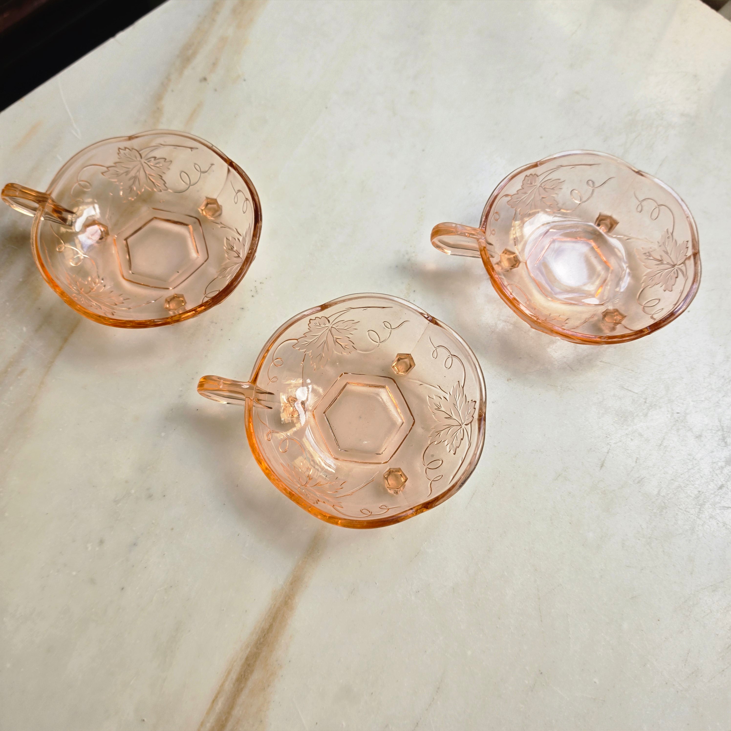 3x Rosalin Glasschalen mit Henkel- im Art-Déco-Stil
