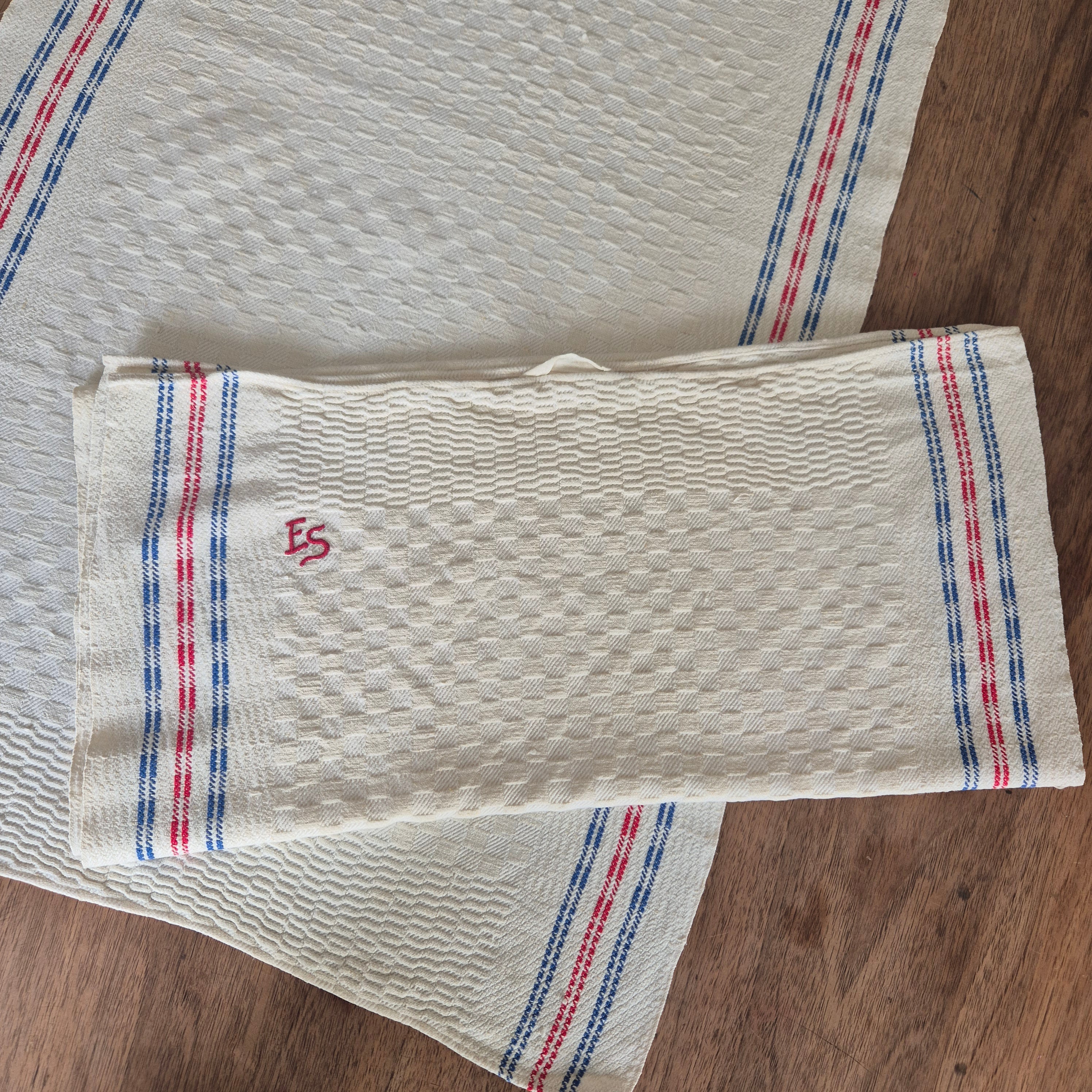 2x Antike Leinen Küchen-& Geschirrtücher Monogramm E.S. 45x90cm