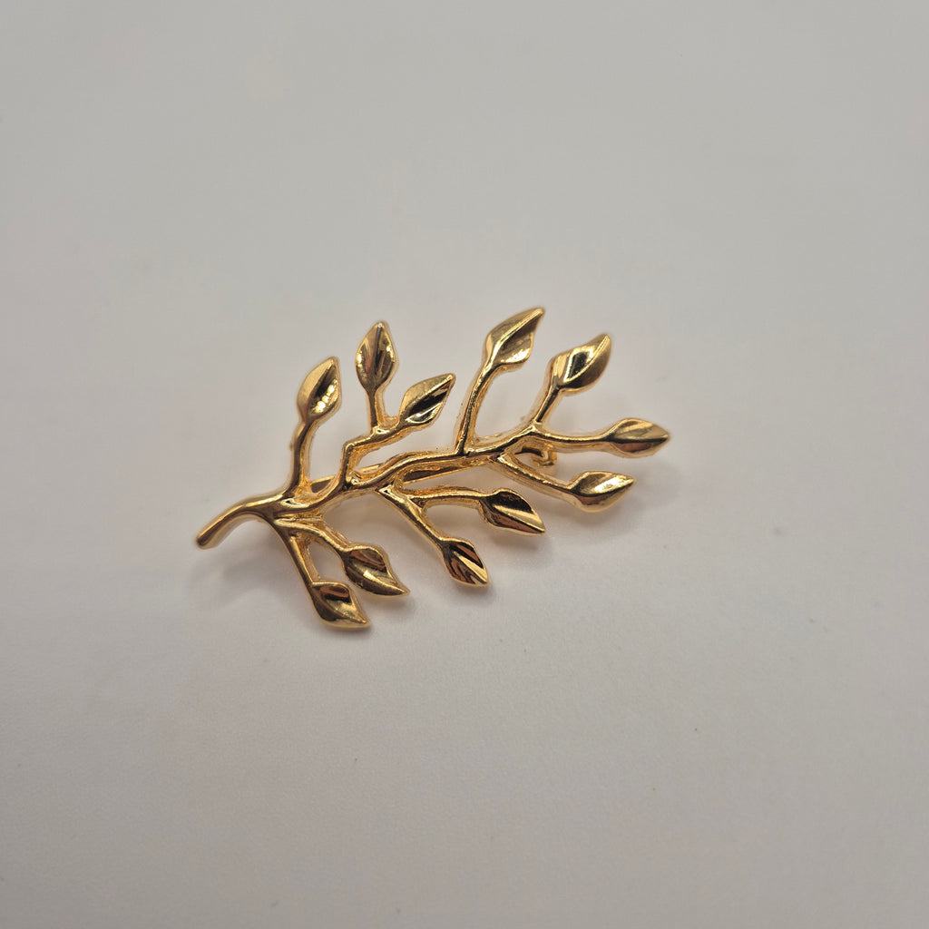 Vintage Brosche Goldfarbend Blatt Blätter Ast