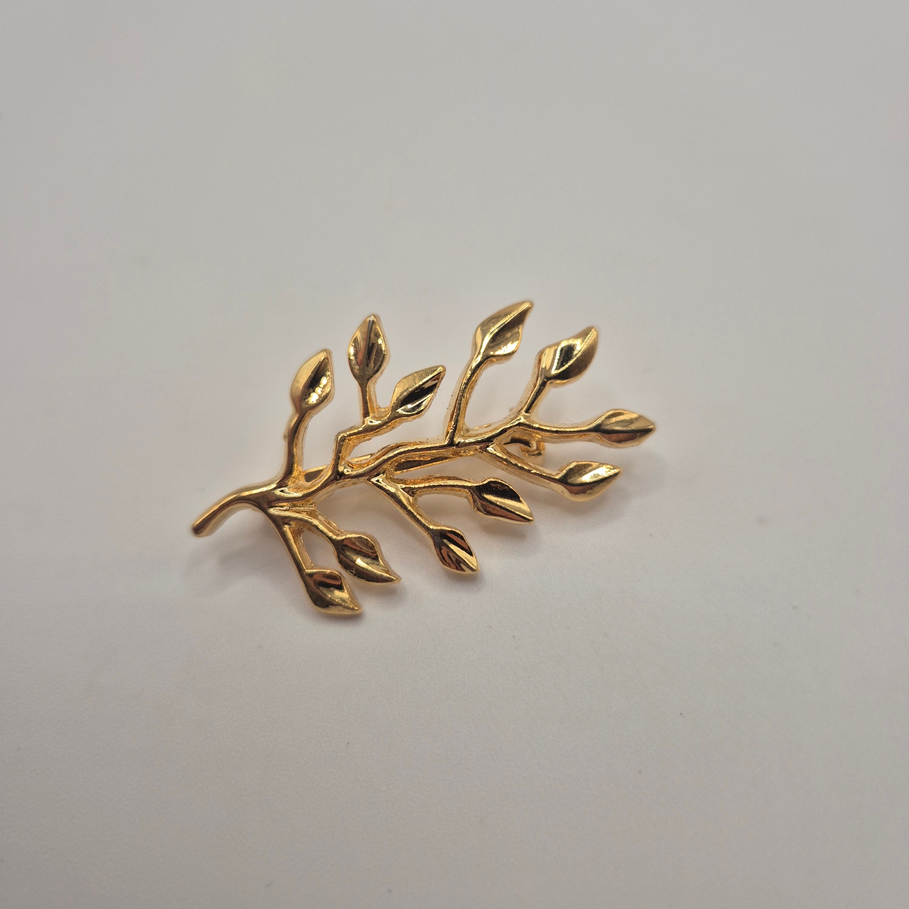 Vintage Brosche Goldfarbend Blatt Blätter Ast
