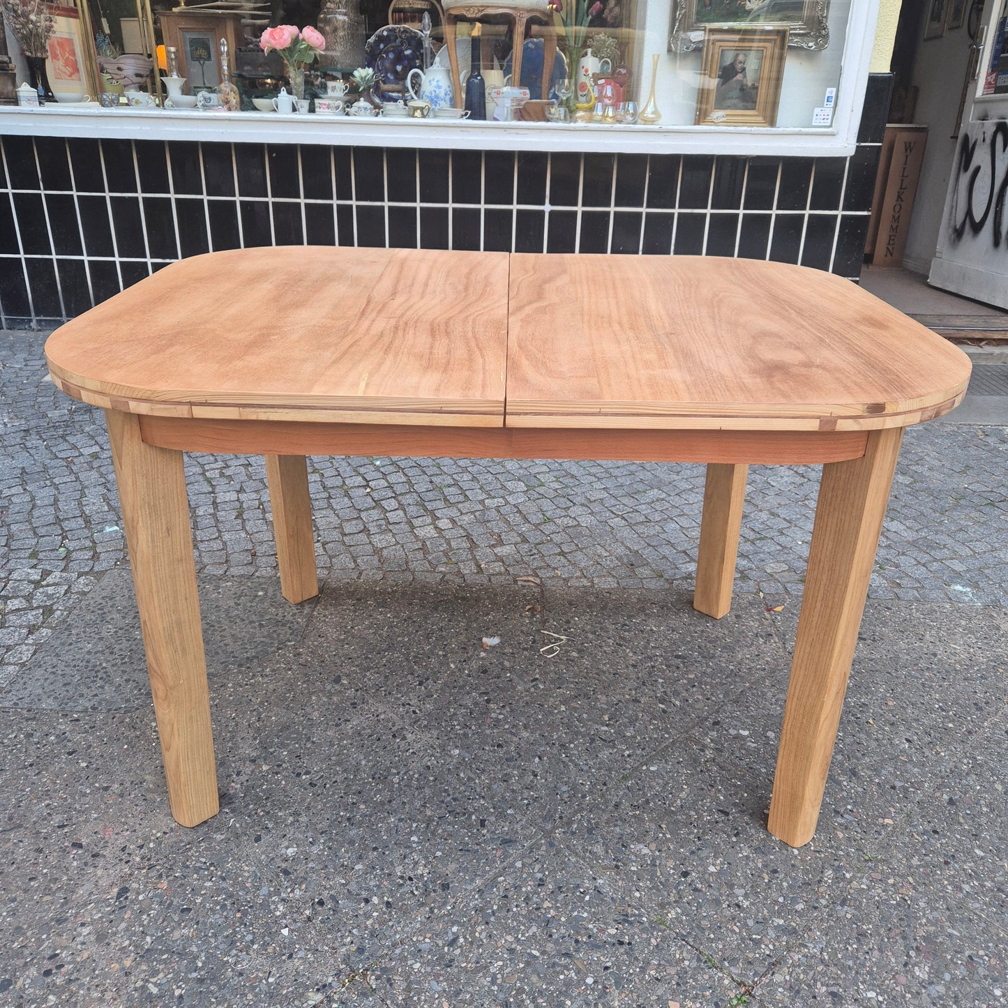 Vintage 70er Jahre Tisch Vollholz oval ausziehbar 170x90cm