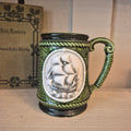 Vintage Keramik Bierkrug Grün Geschenk mit Schiff Motiv