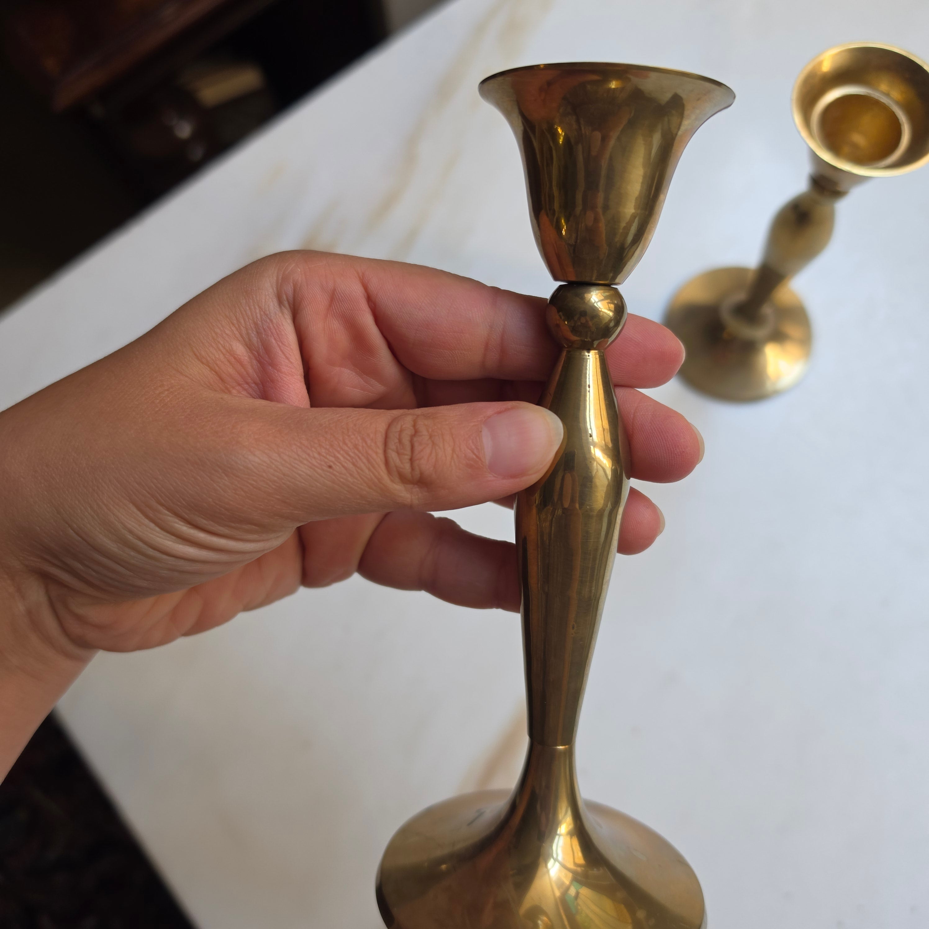 2x Vintage Messing Kerzenständer Set – Elegante Tafeldekoration