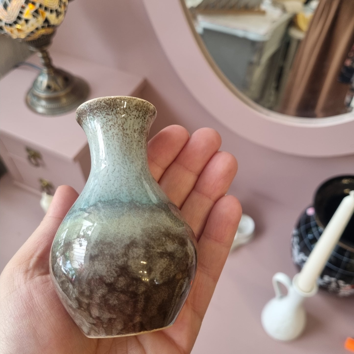 Kleine, vintage Vase 60er 70er Jahre grau blau Steingut