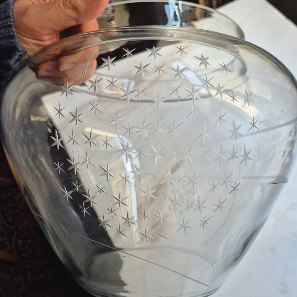 Große Vintage Glas Vase 70er Jahre Blumen