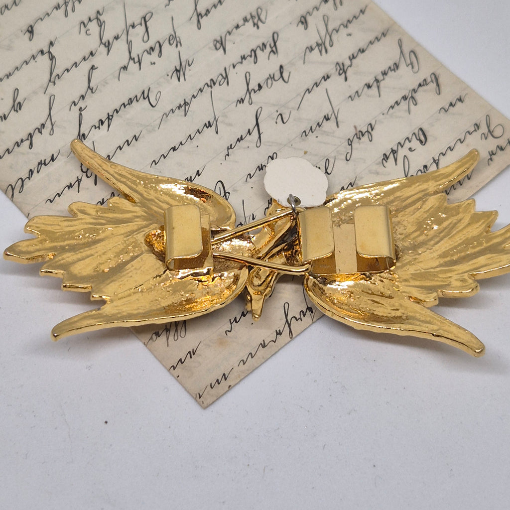 Vintage Gürtelschnalle 2-Teilig Trachtenschnalle Taillengürtel aus den 80ern-Handmade aus Berlin gold schwarz weiß Schwan Kranich Vogel
