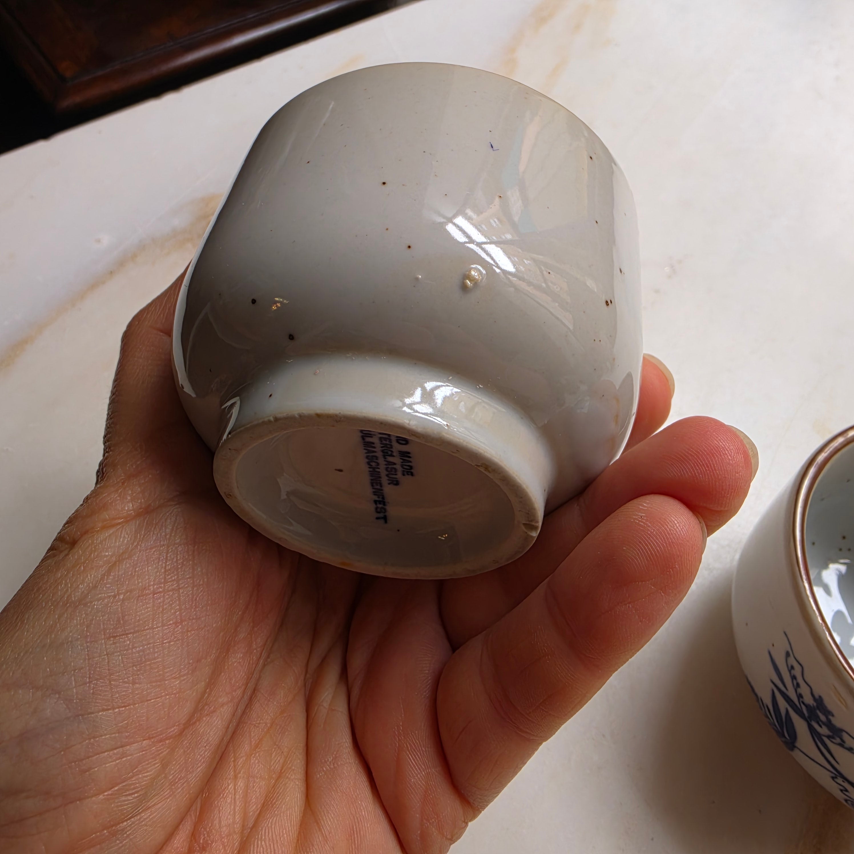 2x Vintage Sake-Becher - Tee-Becher – Blau-Weißes Zwiebelmuster (Handarbeit)