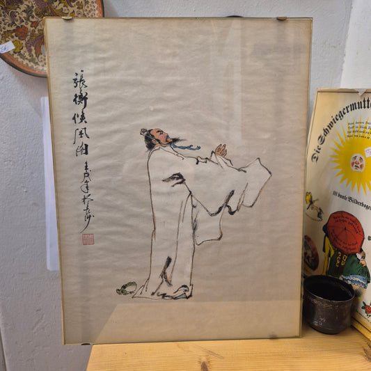 Antike chinesische Tuschemalerei - vermutlich Dichter und Staatsmann "Su Dongpo"