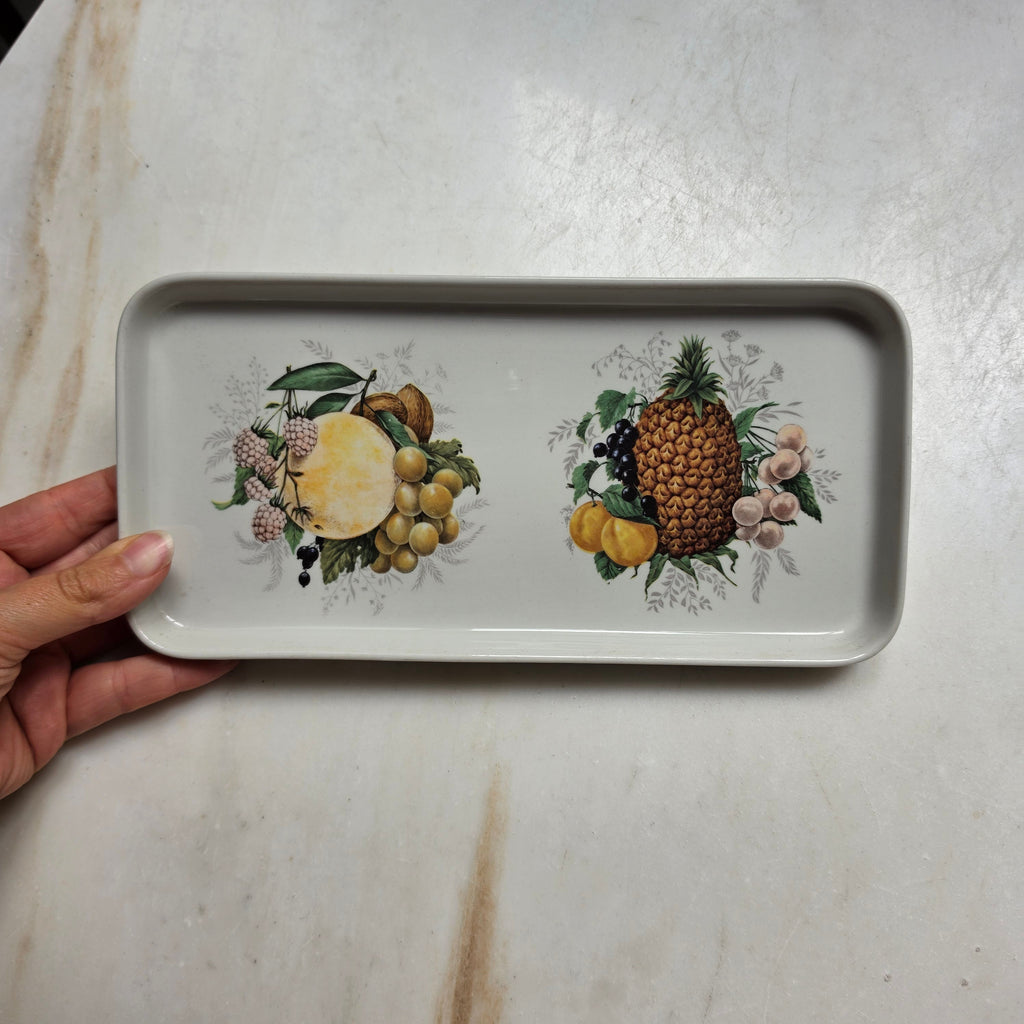 Vintage Serviertablett mit botanischem Früchte-Motiv – Keramik, rechteckig