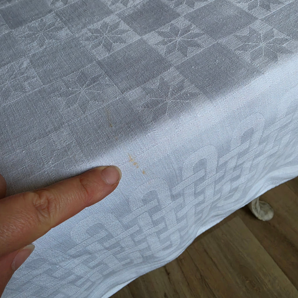 Antike Damast-Tischdecke 135x175cm - weiß - Monogramm M.S.