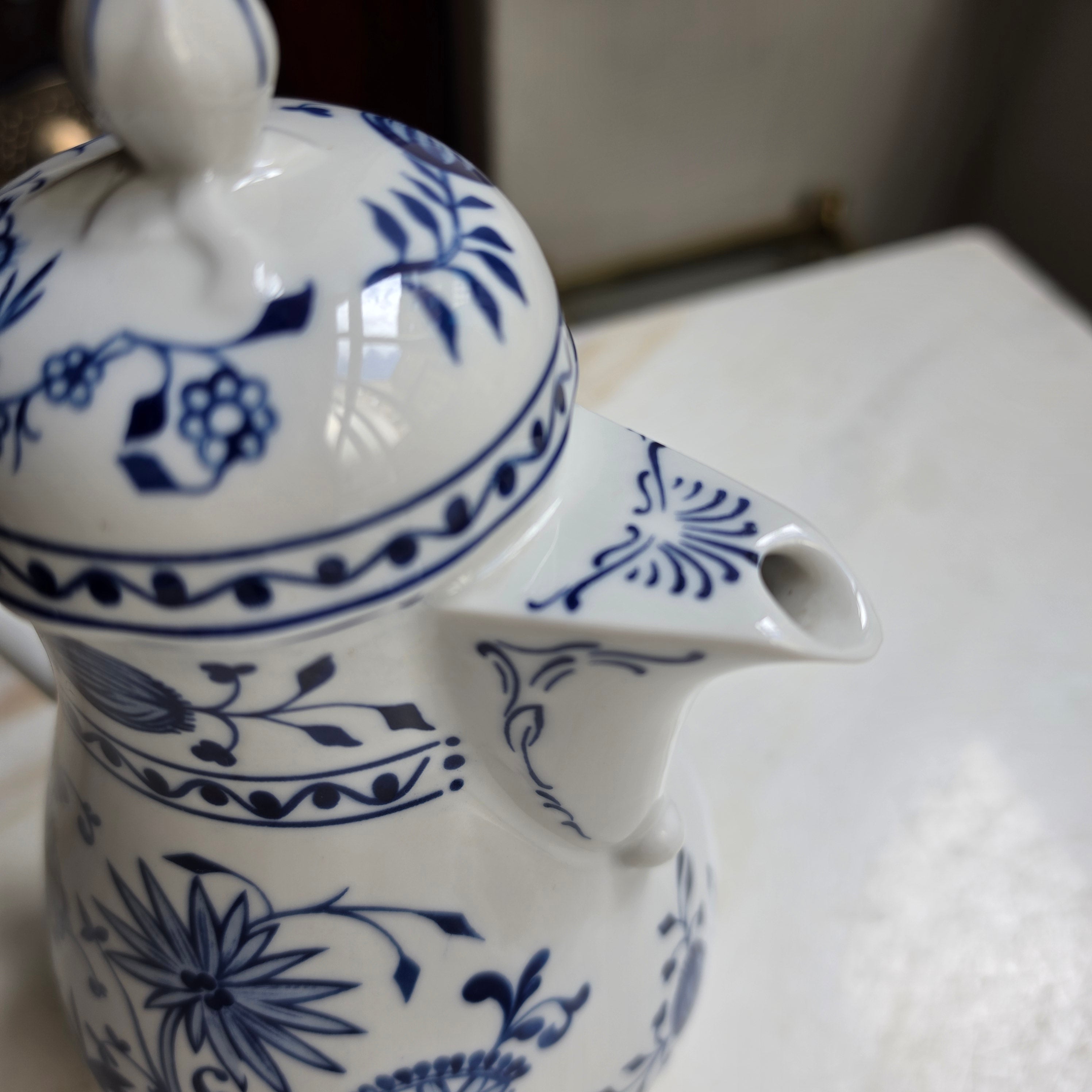 Kahla Zwiebelmuster Kaffeekanne Kanne Tee Vintage blau weiß